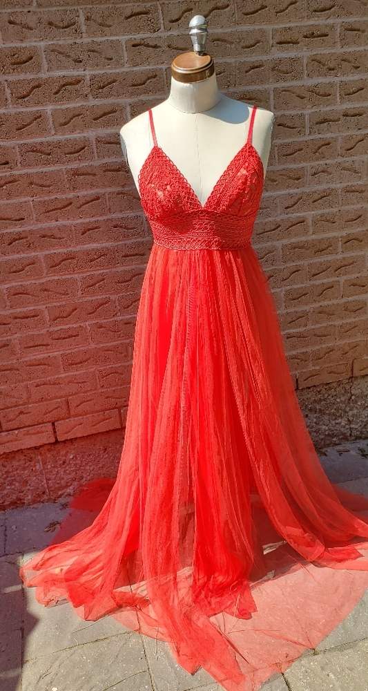FASHION NOVA  long red tulle summer dress szM
